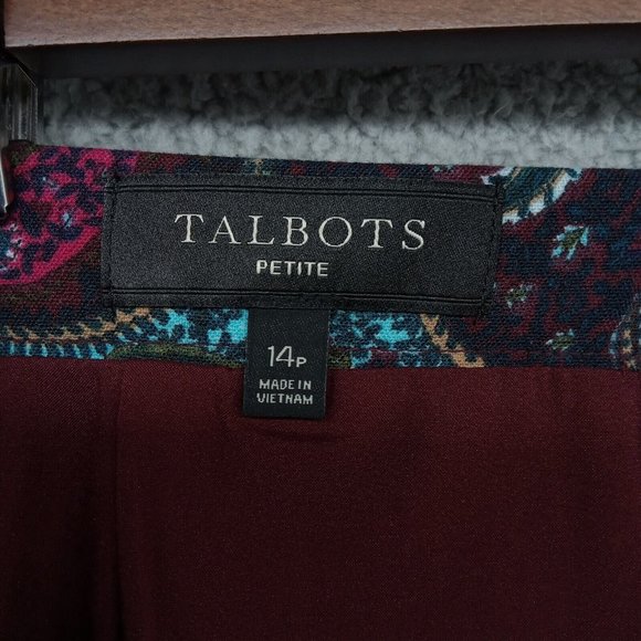 Talbots Skirt Womens 14P Petite Paisley Black Maroon Workwear Business Classic - Picture 7 of 8
